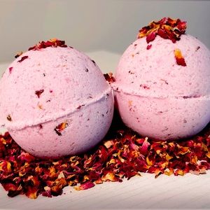 Dried Rose Petal Infused Aroma Therapy Bath Bomb Lavender and Coconut scented.